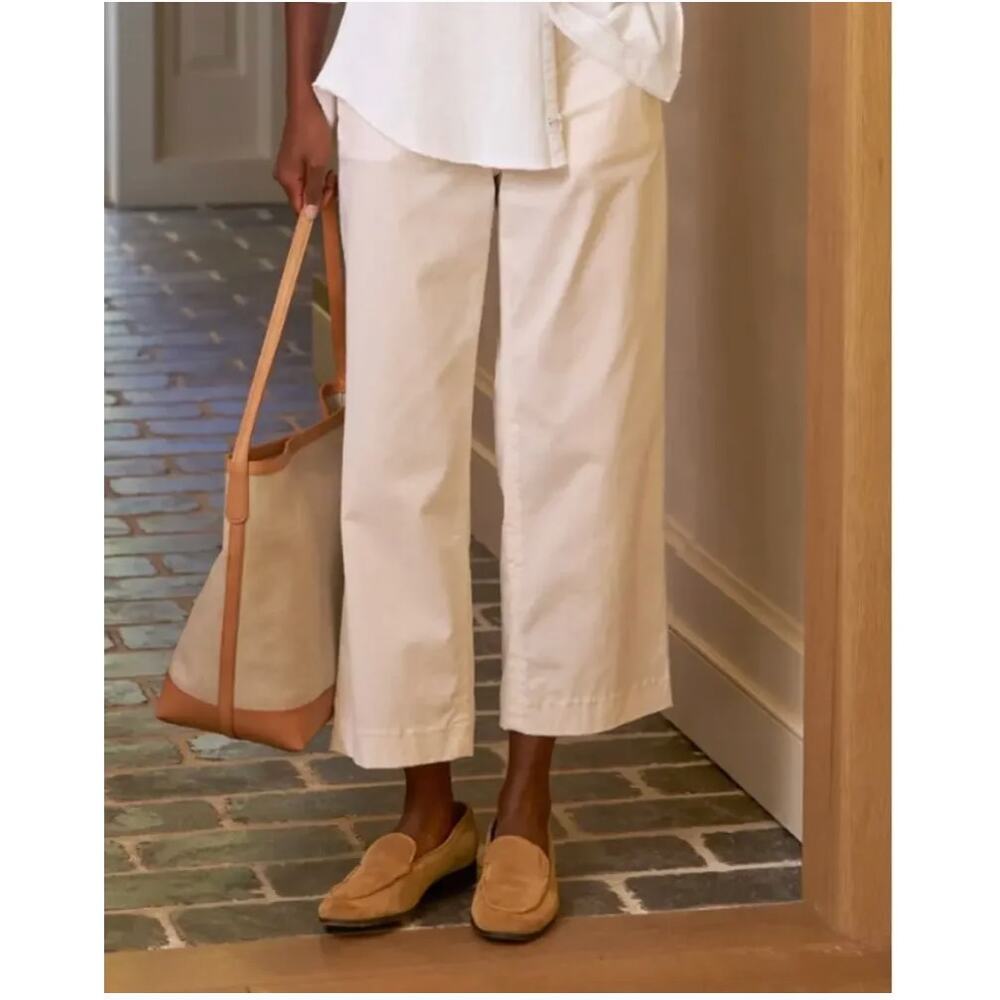 Frank & Eileen Westport Italian Wide Leg Chino Pants Trousers Tan Khaki Size 14
